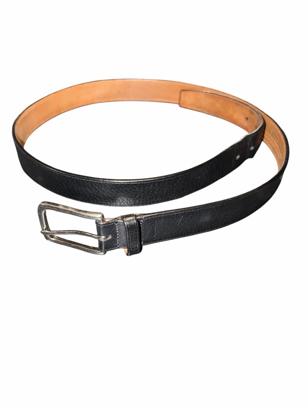 Coach F12 Men's Black Pebbled Leather Belt 40 Silver Classic Minimalist Designer